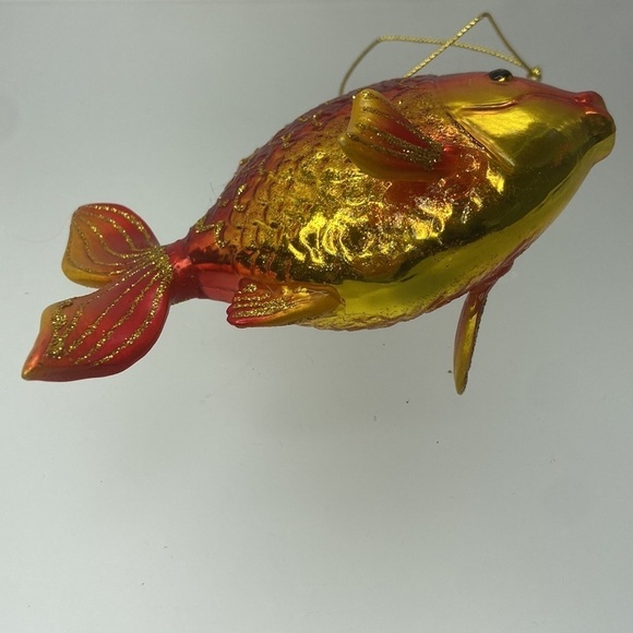 Tropical Fish Yellow Red Glass Glitter Christmas Holiday Ornament Decoration - Picture 6 of 10